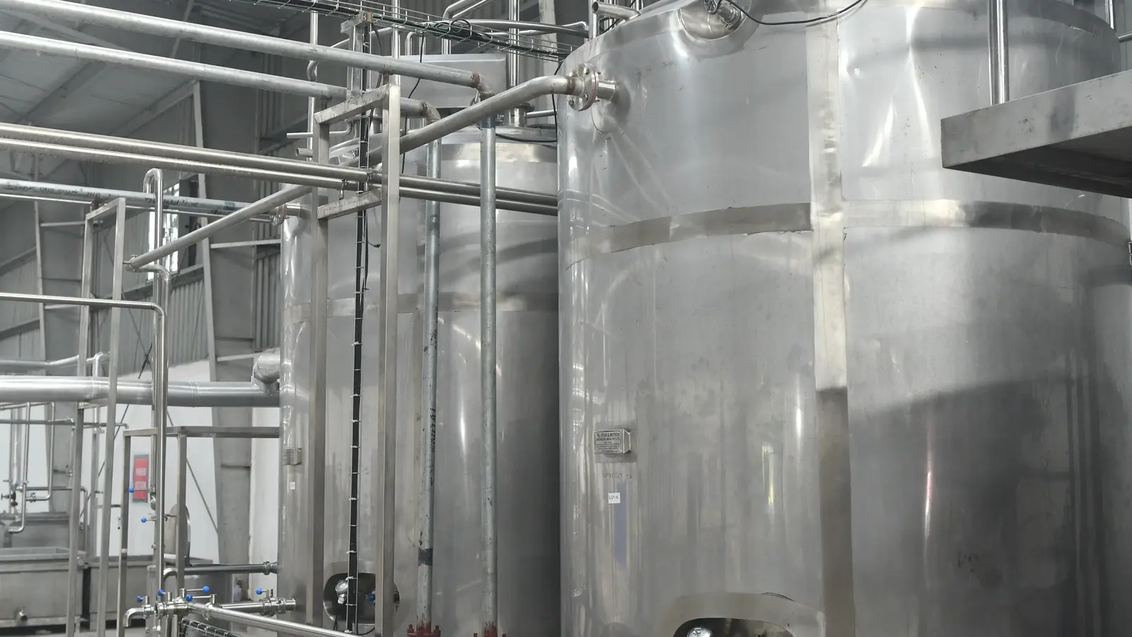 Stainless process vessels in the tank farm hall